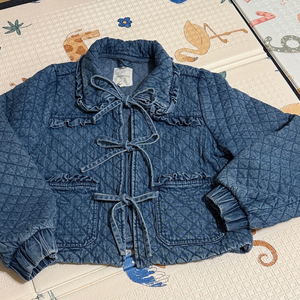 Quilted Denim Tie-Front Jacket - Blue
